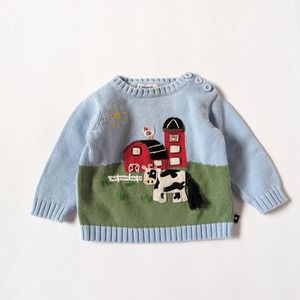 Kitestrings Sweater Baby Boys Size 6-9m Blue Farm Applique